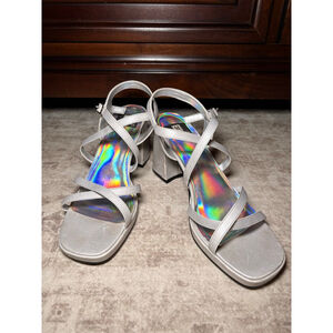Maurices Silver Strappy Block Heel Sandals Size 10